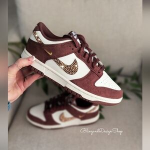 Bling Nike Dunk Low Suede Women's Sneakers Shoes Customized With Gold Crystals